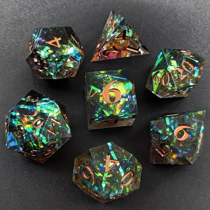 Phoenix Glint | Sharp Edge Dice | Resin | 7 Piece Set