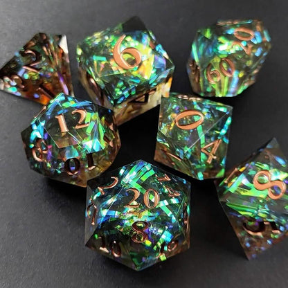 Phoenix Glint | Sharp Edge Dice | Resin | 7 Piece Set
