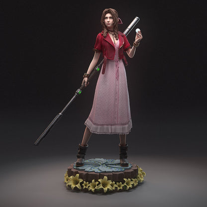 Aerith Gainsborough – Final Fantasy VII Inspired Sculpture | 3D Printed Resin Model | Unpainted or Hand-Painted