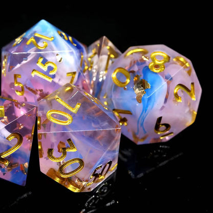Unicorn Cream | Sharp Edge Dice | Resin | 7 Piece Set