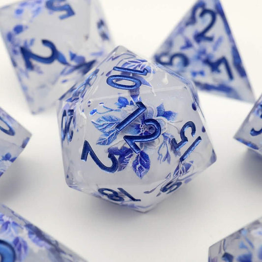Snowflower | Sharp Edge Dice | Resin | 7 Piece Set