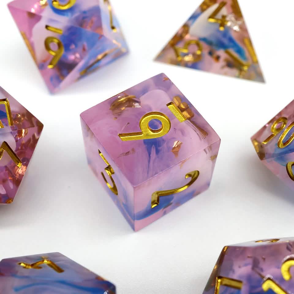 Unicorn Cream | Sharp Edge Dice | Resin | 7 Piece Set