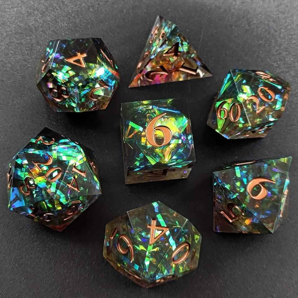 Phoenix Glint | Sharp Edge Dice | Resin | 7 Piece Set