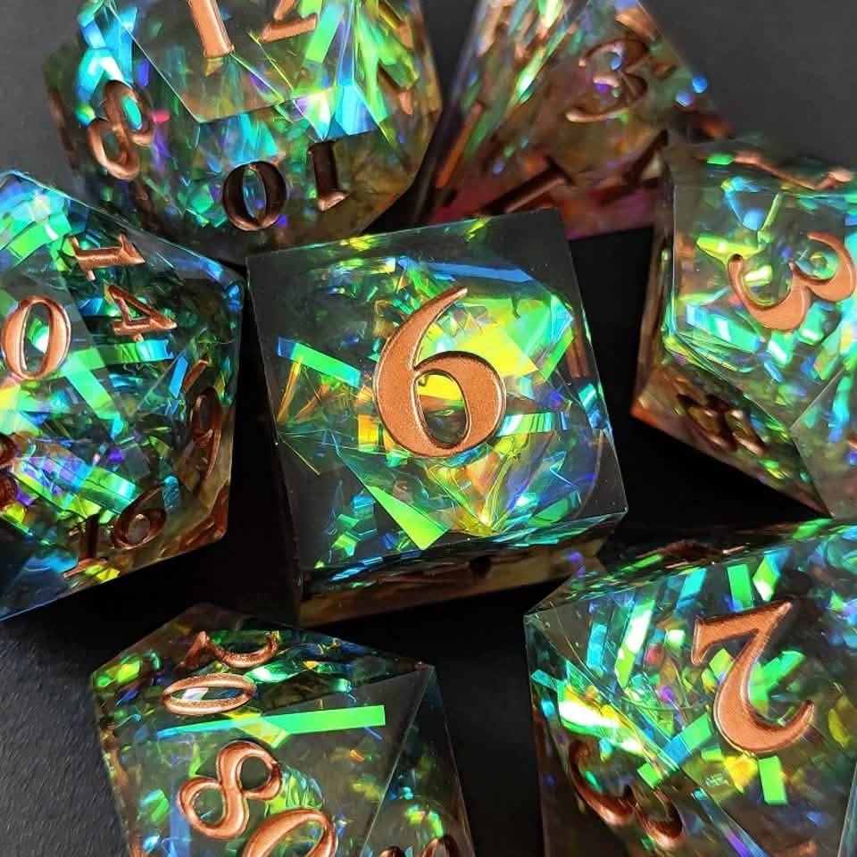 Phoenix Glint | Sharp Edge Dice | Resin | 7 Piece Set