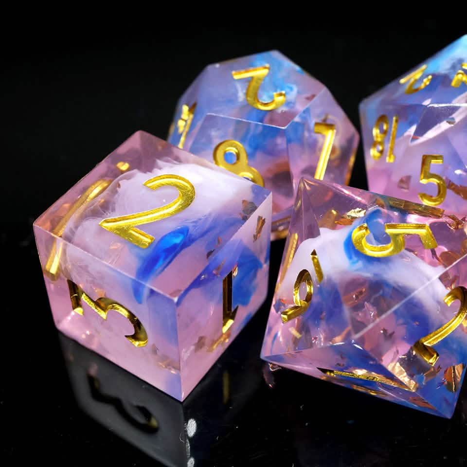 Unicorn Cream | Sharp Edge Dice | Resin | 7 Piece Set