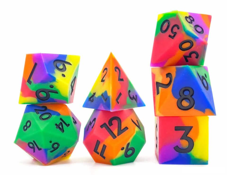 Multicoloured Squish Rocks | Silicone Dice | 7 Piece Set